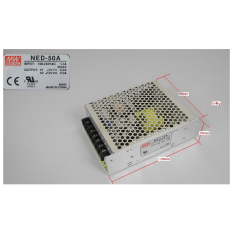 Fuente de alimentación conmutada, Mean Well, NED-50A, 5V12V, 6A2A 100-240V