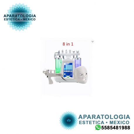 HIDRODERMOABRASION 8EN1 +ULTRASONIDO+ RF +MARTILLO +GALVANICA +PULVERIZADOR +MASCARA DE LEDS +PISTOLA DE MESOTERAPIA BBGLOW