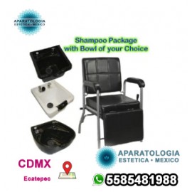 Silla reclinable con reposapiernas ajustable y recipiente para champú