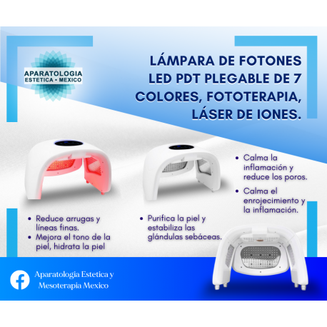 Lámpara de fotones LED PDT plegable de 7 colores, fototerapia, láser de iones